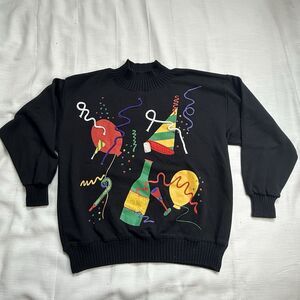 Vintage Sports Accent Party Theme Embellished Pullover 80s Sweatshirt Sz Large